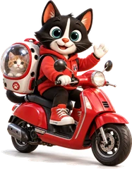 Maskot Central Cat's mengantar kucing dengan skuter untuk home service