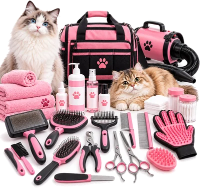 Ilustrasi perlengkapan grooming kit kucing